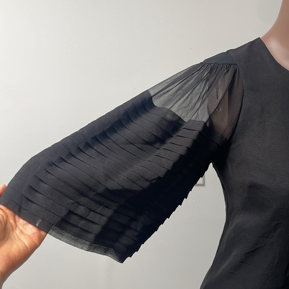 Robert Rodriguez Silk Shift Dress Balloon Shortsleeves Buttons Sheer Black 4 - Picture 3 of 12